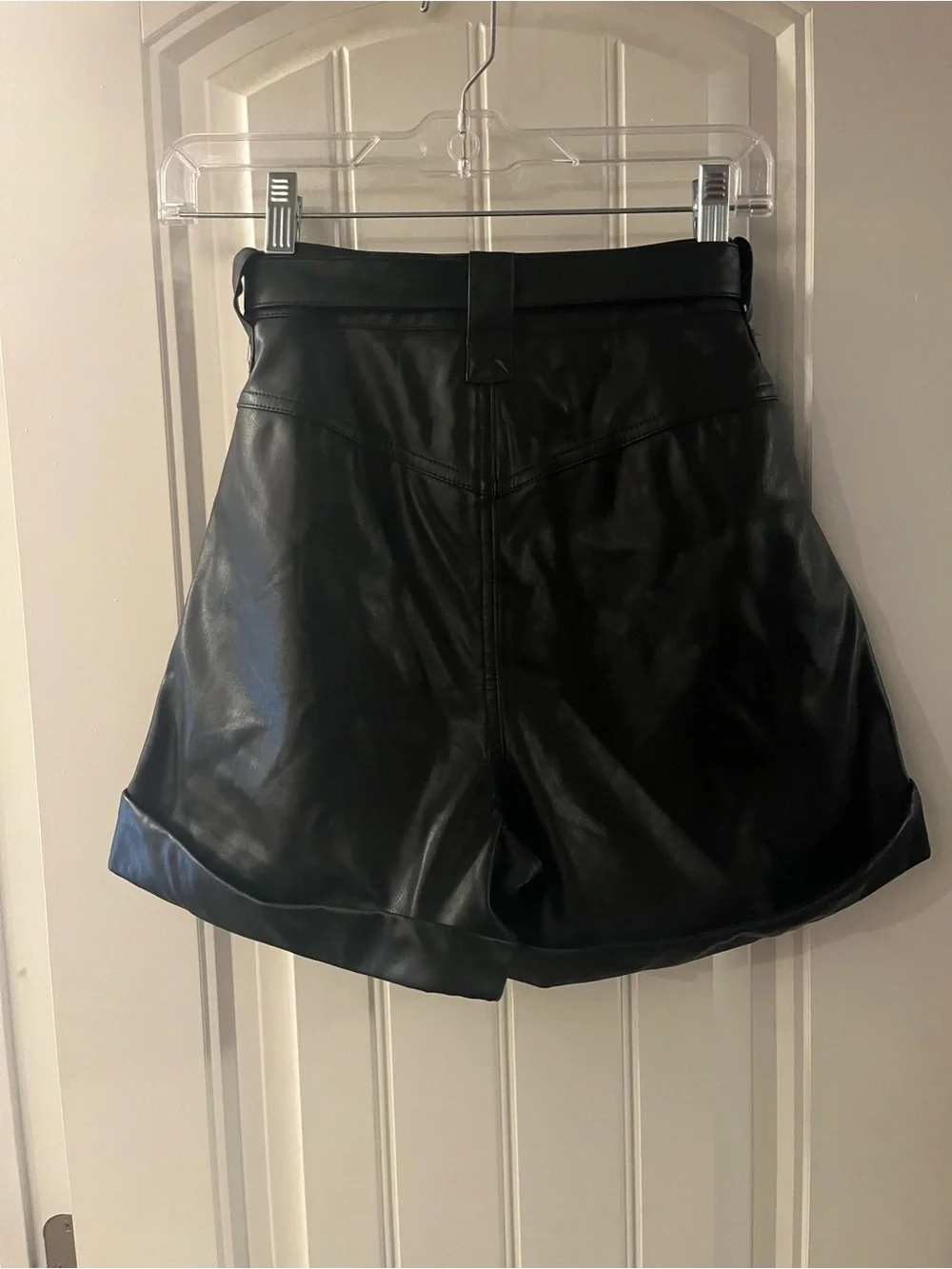 Vegan Leather High-Waist Paperbag Shorts - Black, size Small